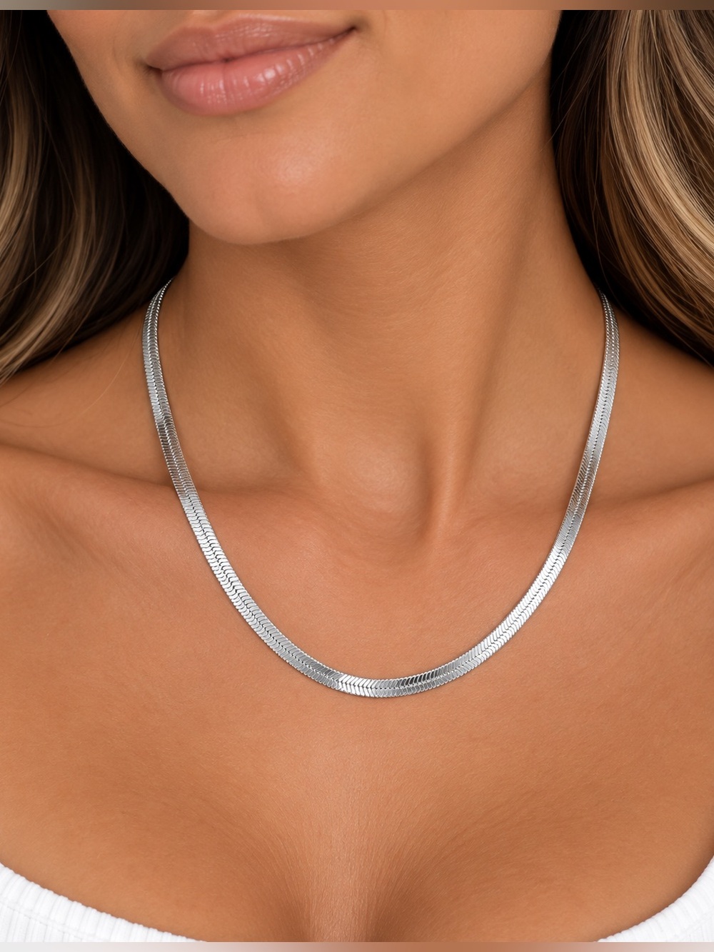 Oshena designer beachwear silky herringbone‎ Silver Necklace NEW Release!